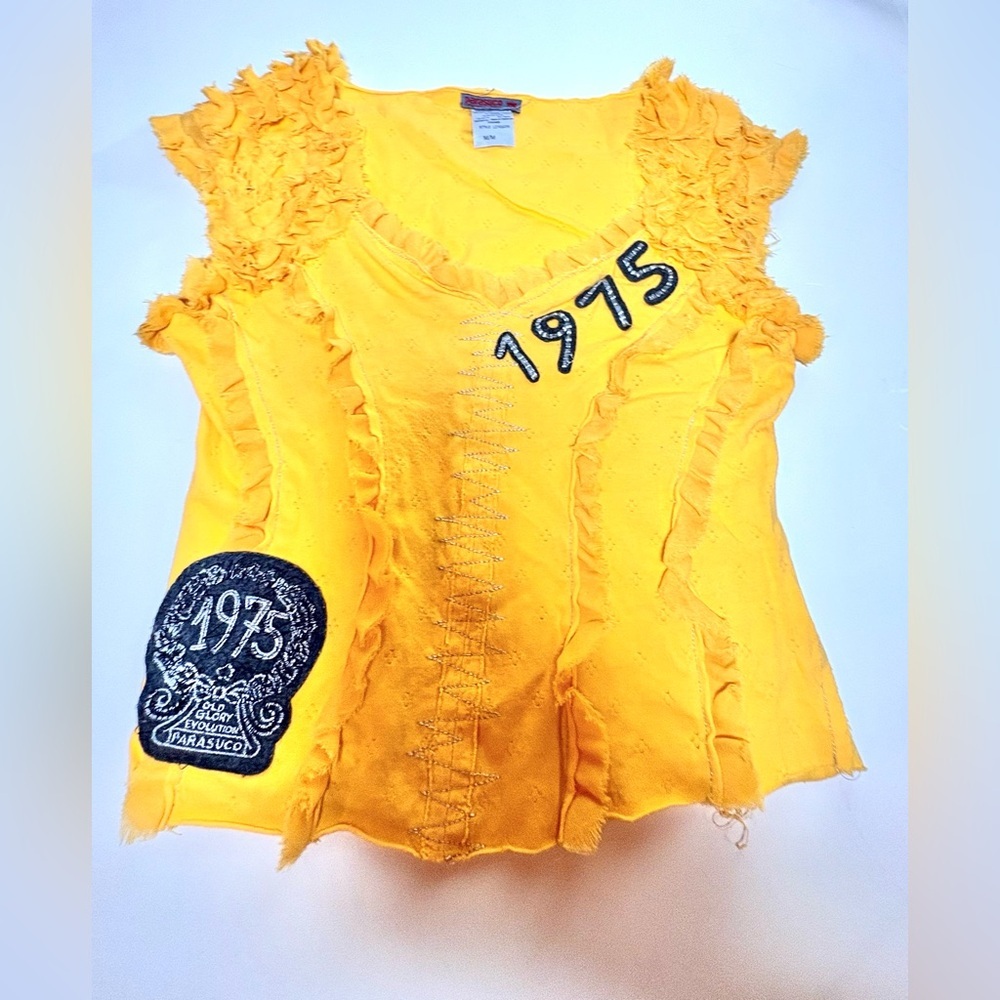 Parasuco Yellow Ruffle Tank Top with 1975 Patch - Picture 3 of 4